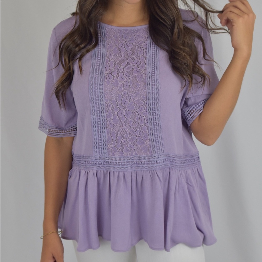 Lilac Peplum Top with Lace